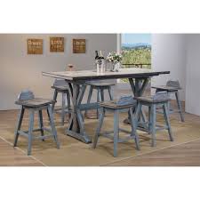 Browse standard height dining sets, or if you prefer a taller dining experience, we also sell counter height dining sets. Kris 7 Piece Counter Height Dining Set Distressed Gray Washed Blue Wood Farmhouse 72 Rectangular Table 6 Swivel Bar Stools Walmart Com Walmart Com