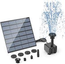 Assemble the water fountain with the pump as directed by the manufacturer. Amazon Com Aisitin Diy Solar Water Pump Kit Solar Powered Water Fountain Pump With 6 Nozzles Diy Water Feature Outdoor Fountain For Bird Bath Ponds Garden And Fish Tank Kitchen Dining
