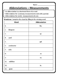 Measurement Abbreviations Worksheet Customary Metric Measurements Worksheet 3