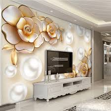النمط الأوروبي الفاخرة الذهب الماس الزهور اللؤلؤ جواهر صور جدارية خلفية غرفة المعيشة خلفية جدار ديكور Papel دي Parede Papel De Parede De Paredephoto Mural Wallpaper Aliexpress