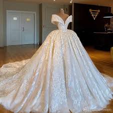 2019 Luxury Dubai Wedding Dresses Off The Shoulder Beaded Full Lace Cathedral Tr Dubai Wedding Dress Ball Gown Wedding Dress Gown Wedding Dress