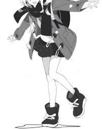 Black And White Anime Characters Monochrome Anime Manga Girl Winter Jacket Scarf Boots School Uniform Anime Characters Kawaii Anime Manga Girl