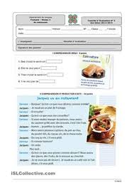 Controle Niveau 2 Au Restaurant Nourriture En Francais Restaurant Alimentation