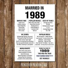 The traditional 30th anniversary gift is pearl while the modern 30th anniversary gift is diamond. 30th Anniversary Gift Poster Print Married In 1989 2019 Edition Milestone 34 Ebay