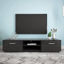 A light brown glaze accentuates the pine wood features seen on the planked door fronts. Amazon Com 63 Inch Tv Stands For Up To 70 Inch Tv Media Console Entertainment Center Television Table Tv Console Table With 2 Storage Cabinet And Open Shelves Tv Cabinet For Living Room