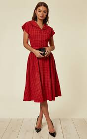 Dinah Check Swing Red Midi Dress By Collectif Clothing
