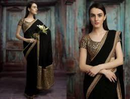 Black And Gold Blouse Black Saree With Gold Border And All Over Sequin Blouse Black Saree Saree Saree Designs