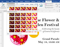 Each section has some text, an image file, and a shape. Word 2016 Formatting Pictures