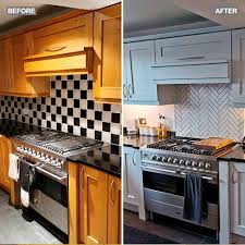 grey spray painted kitchen cabinets