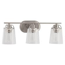 Rsi home products c14136a richmond bathroom vanity cabinet with top, fully assembled, 2 door elibbren industrial bathroom vanity light 3 lights, vintage metal cage wall sconce, rustic farmhouse vanity wall. Progress Lighting Inspiration 23 19 In 3 Light Brushed Nickel Bathroom Vanity Light With Glass Shades P300072 009 The Home Depot In 2021 Brushed Nickel Bathroom Bathroom Fixtures Brushed Nickel Industrial Bathroom Lighting