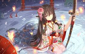 Desktop wallpaper kimono, anime girl, japanese. Anime Girl Kimono And Weapon Wallpapers Wallpaper Cave
