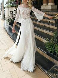 Lace wedding dresses 2021 short off the shoulder a line knee length waist rhinestone bridal dress milanoo. Long Sleeve Lace Wedding Dresses Off The Shoulder Ivory Beach Wedding Dress Awd1147 Long Sleeve Wedding Dress Lace Bell Sleeve Wedding Dress Wedding Dresses