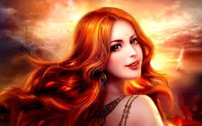 Fantasy Girl Smile Red Hair Face Beautiful Red Eyes Sky Digital Art Girl Fantasy Hair Beautiful Girl Hd Wallpaper