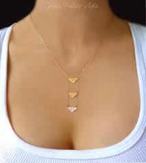 Triple Chevron Necklace In Mixed Metals Hammered Geometric Necklace Gold Rose Gold Sterling Silver Gold Triangle Necklace Gold Chevron Necklace Chevron Necklace