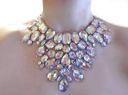 Crystal Ab Rhinestone Mega Statement Necklace Dramatic Etsy Jewel Bib Necklace Dramatic Necklace Statement Necklace