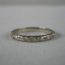 Wedding Band Orange Blossom Pattern Floral Etched 14 Karat White Gold Addy On Etsy Wedding Band Engraving Wedding Bands Orange Blossom