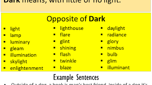 Opposite Of Dark Antonyms Of Dark Meaning And Example Sentences English Grammar Here A flare of something went through his gaze.