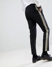 Asos Asos Design Skinny Tuxedo Suit Pants In Black With Gold Honeycomb Effect Side Stripe Pantsuit Black Suit Men Pants
