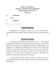 You should make your topic a question: Position Paper Sample Pdf Republic Of The Philippines Department Of Labor And Employment National Labor Relations Commission Banawe Quezon City Jun Course Hero