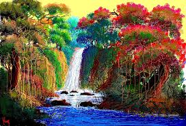 Yok coba menggambar/melukis pemandangan air terjun. Lukisan Pemandangan Air Terjun Simple Cikimm Com