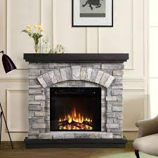 Festivo 36 In Freestanding Electric Fireplace In Gray Ffp20141 The Home Depot