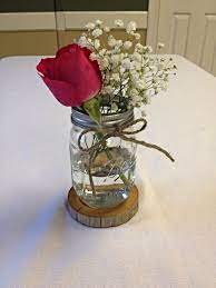 Rose Babies Breath Mason Jar Cedar Coaster Red Roses Centerpieces Sunflower Wedding Centerpieces Mason Jar Centerpieces