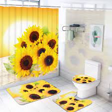 Sunflower bathroom shower curtain and rugs set 100%waterproof durable luxury bath room shower curtain set. Amazon Com Sunflowers Shower Curtain Sets With Non Slip Rugs Toilet Lid Cover And Bath Mat Flower In The Sunset Shower Curtains With 12 Hooks Durable Waterproof Bath Curtain Home Kitchen