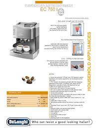 Why is delonghi magnifica esam 4000 better than delonghi magnifica esam 3200? Delonghi Ec750 Datasheet Manualzz