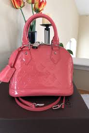 Authentic Lv Alma Bb Vernis Poppy Pink Orange In Excellent Condition I Just Used It 3 Times P Louis Vuitton Alma Bb Louis Vuitton Handbags Louis Vuitton Alma
