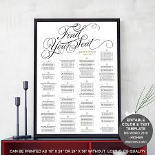 Alphabetical Seating Chart Wedding Seating Chart Printable Template Instant Download Seating Plan S15