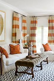 Orange Striped Curtains And Pillows Would Be Easy To Interchange For Each Season Home Living Room Home Home Decor