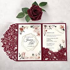 Warna undangan pernikahan anda harus mewakili dan membangkitkan suasana hati yang anda inginkan untuk pernikahan anda. 100pcs Warna Burgundy Undangan Pernikahan Laser Dipotong Bunga Undangan Berkualitas Tinggi Kartu Undangan Kartu Undangan Aliexpress