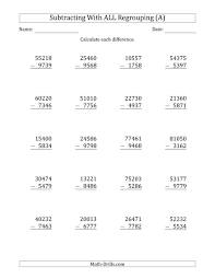 The Subtracting 4 Digit Numbers With All Regrouping A Math Worksheet Math Practice Worksheets Subtraction Teaching Subtraction