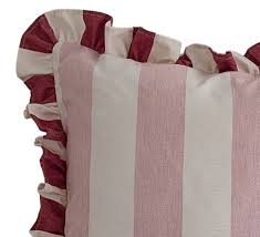 Capa de almofada com babados feita à mão: Ian Mankin Devon Stripe, Peônia  rosa claro