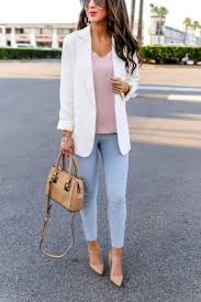Classic Blazer And Light Blue Dress Pants Spring Work Outfit Work Outfits For Spring Season Whi Work Wear Outfits Spring Work Outfits Light Blue Dress Pants