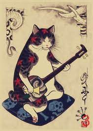 Japanese Ukiyo E Print Samurady Cat Tattoo Cat Tattoo Shop Retro Poster Kraft Paper Decorative Mural Mural Picture Wish Retro Poster Japanese Art Ink Cat Tattoo