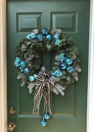 Turquoise Blue Brown And Silver Evergreen Wreath Turquoise Brown Front Door Wreath Silver Christmas Wreaths Diy Christmas Wreaths Silver Christmas Decorations
