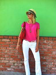 Painting The Town Green Eat Live Run Hot Pink Blouses Comfortable Chic Outfits White Jeans