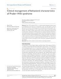 Pdf Clinical Management Of Behavioral Characteristics Of Prader Willi Syndrome