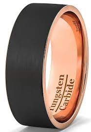 Amazon Com Mens Wedding Band Black Tungsten Ring 8mm Rose Gold Side And Inside Brushed Flat E Black Tungsten Rings Mens Wedding Bands Black Black Wedding Band