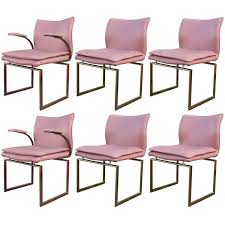 Modern Set Of Six Brass And Pink Leather Dining Chairs Pink Dining Rooms Leather Dining Chairs Dining Room Chairs