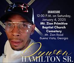 Dywon Antonio Hamilton, Sr., age 43, of Ellaville, Georgia has been called  from labor to reward. Graveside services will be conducted at 12:00 P.M.