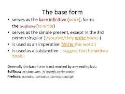 In english, the infinitive without to, as used with modal auxiliary verbs. Verbs Tense Aspect And Mood Verbs