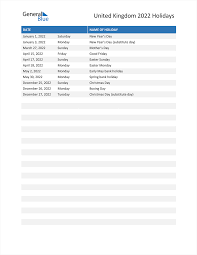 Date Christmas 2022 United Kingdom Holidays 2022 In Pdf, Word And Excel