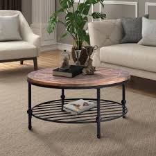 Harper Bright Designs Brown Round Coffee Table With Storage Shelf Wf188190daa The Home Depot In 2020 Coffee Table Round Coffee Table Circle Coffee Tables