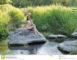 Beautiful Young Girl Naked Sits on Big River Stone Stock Image - Image of  arms, lady: 95904621