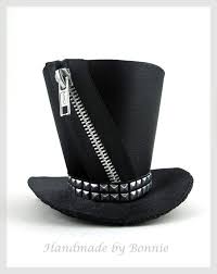 Black And White Striped Top Hat Tiny Top Hat Black Satin With Zipper And Studs Mini Top Hat Fancy Hats Steampunk Hat Funky Hats