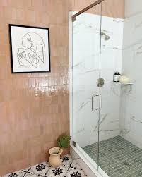 Black And White Moroccan Floor Tiles Riad Tile On Instagram Needing Some Color In Your Life Check Out Our 2x6 Blush Zellige Tile Seen In 2020 Moroccan Tile Bathroom White Bathroom Tiles Tile Bathroom