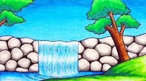 How To Draw A Very Simple Waterfall With Oil Pastels For Kids Cute766 Easy sunset waterfall scenery drawing. very simple waterfall with oil pastels