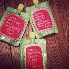 Snappy suits my first valentine is my mommy! Infant Valentines On Applesauce Pouches Homemade Valentines Valentines For Kids Baby Valentines Gifts
